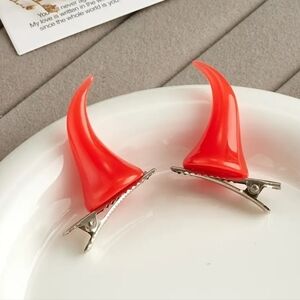2pc Small Red Devil Horns Hair Clips (OS)🔥